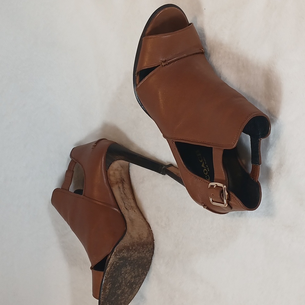 Coach Idena Brown Peep-Toe Ankle Booties Women's Sz 8.5 - Picture 8 of 12